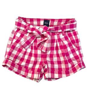 Gap | Girls Pink White Checkered Casual Shorts With Ties 6
